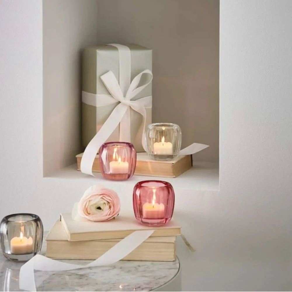 Villeroy & Boch Colored DeLight Pink Crystal Tealight Candle Holders Set of 2